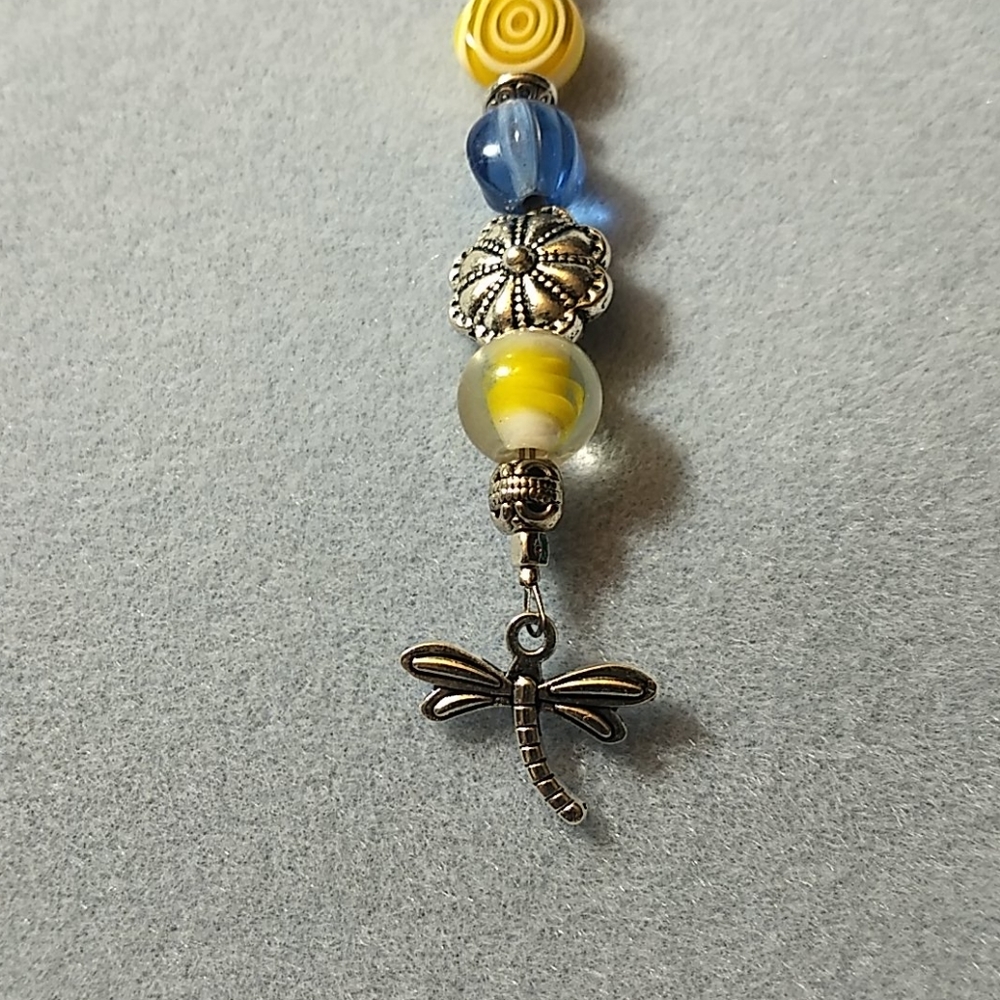 Dragonfly yellow and blue keyring